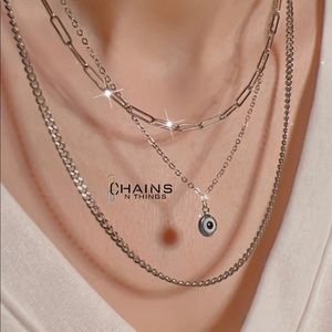 Stackable Layers Necklace Set Stainless Steel Silver 15"/18" chain summer girls